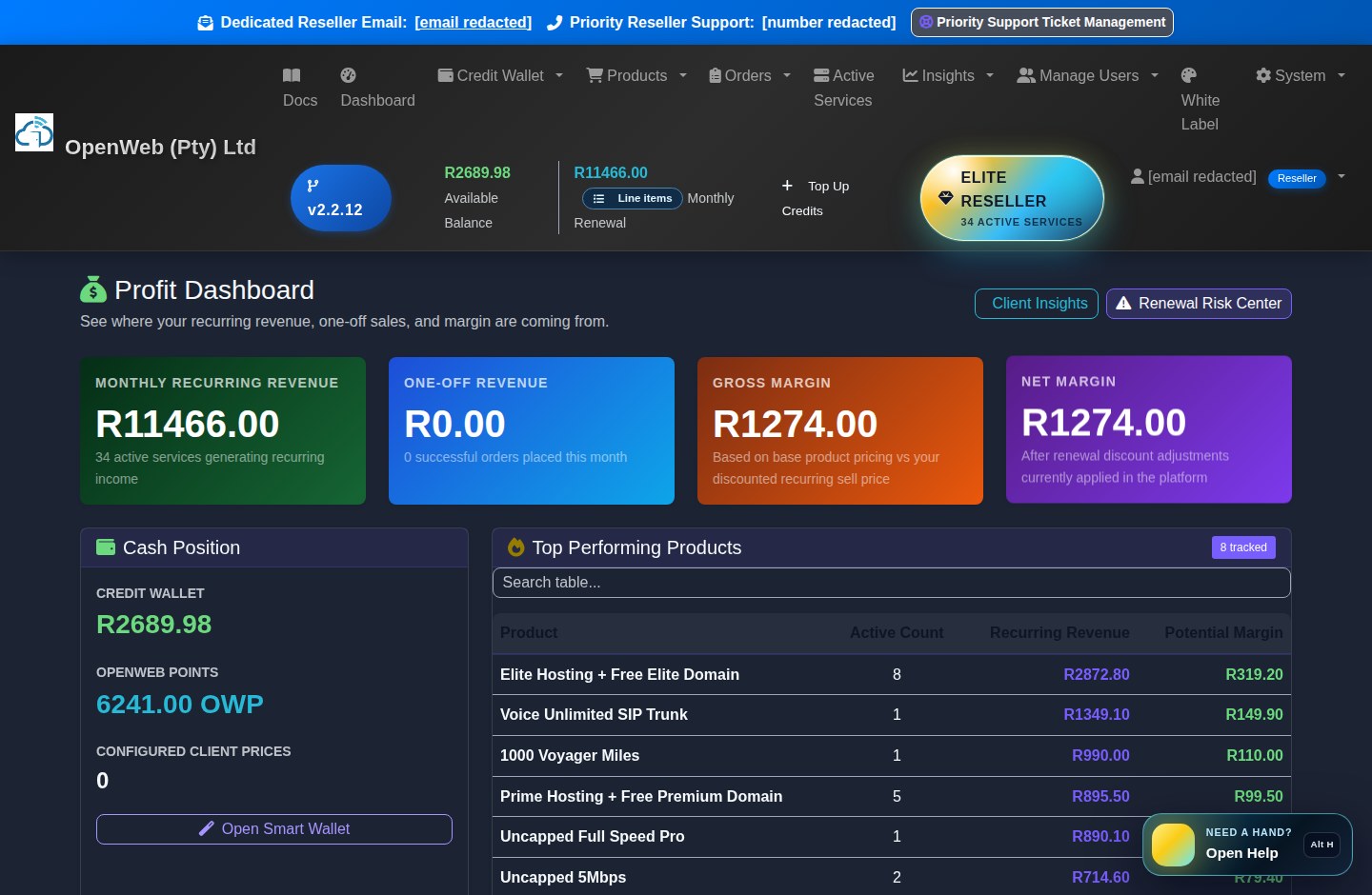 Current OpenWeb reseller panel screenshot: Insights suite